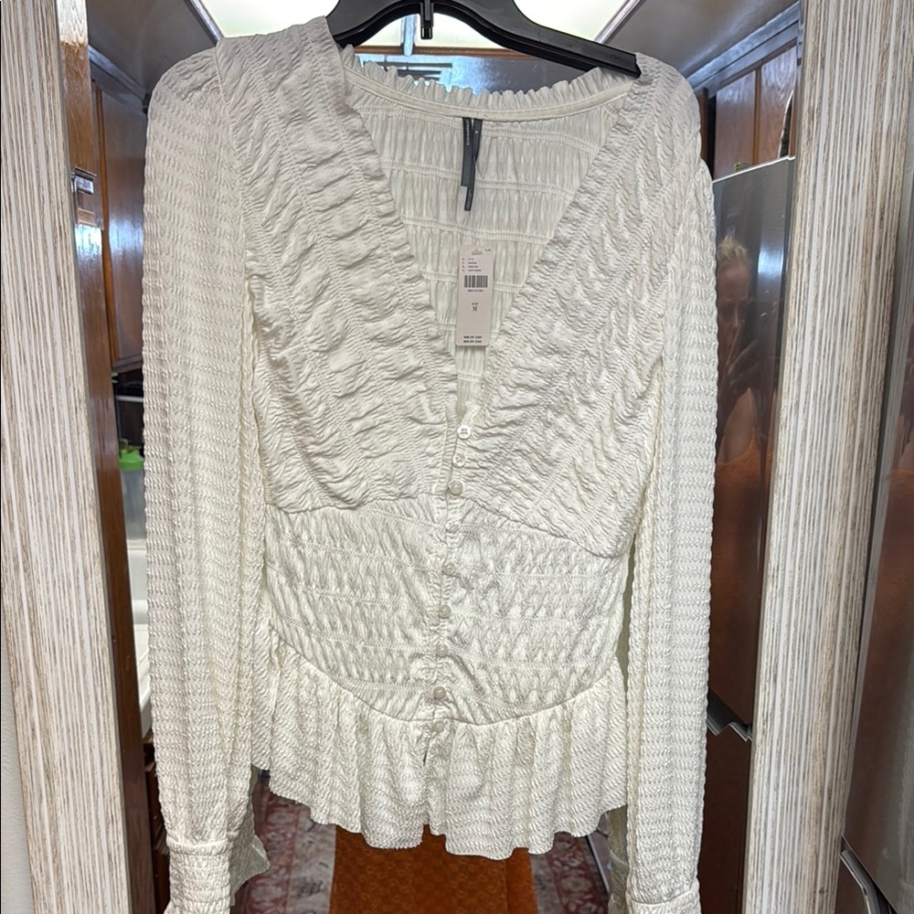 Elegant White Smocked Women's Top